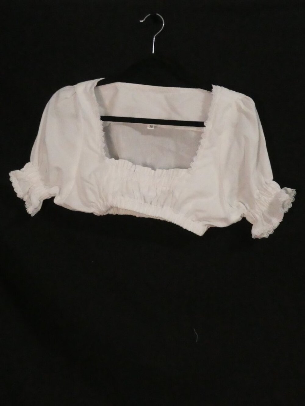 Vintage White Dirndl Blouse Crop Top Puff Sleeve Trachten - Size 38